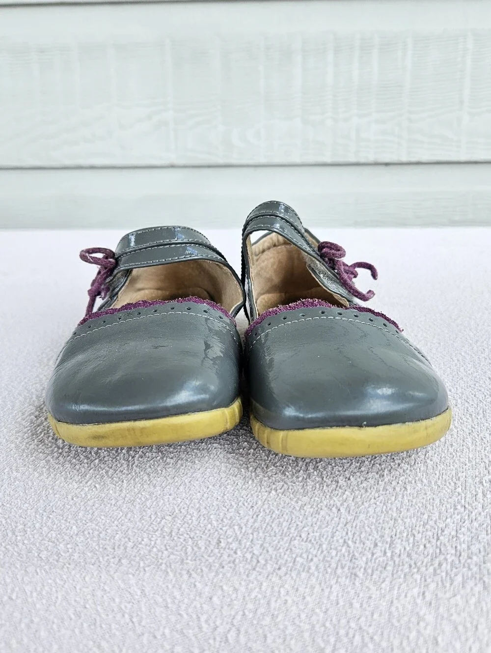 Livie & Luca Bluebell Mary Jane Girl SZ 11 Grey Patent Leather Purple Flat